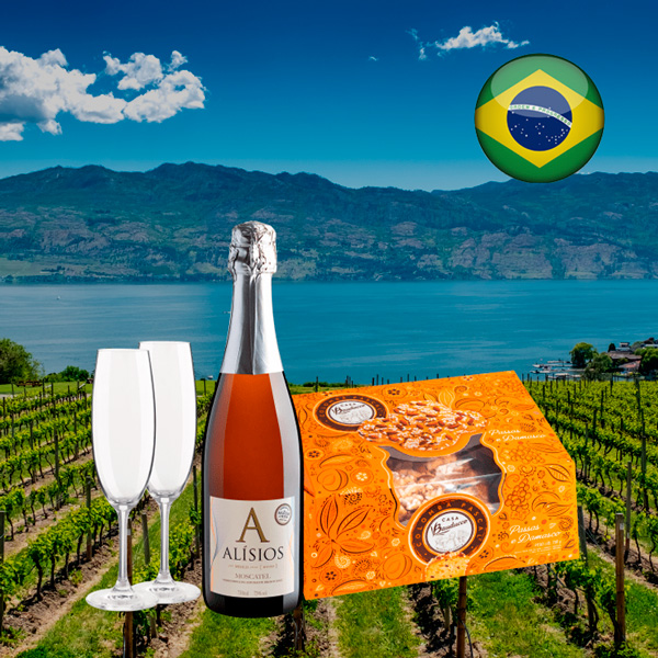 Kit Moscatel + Colomba Pascal Bauducco + 2 Taças de Cristal - Oferta